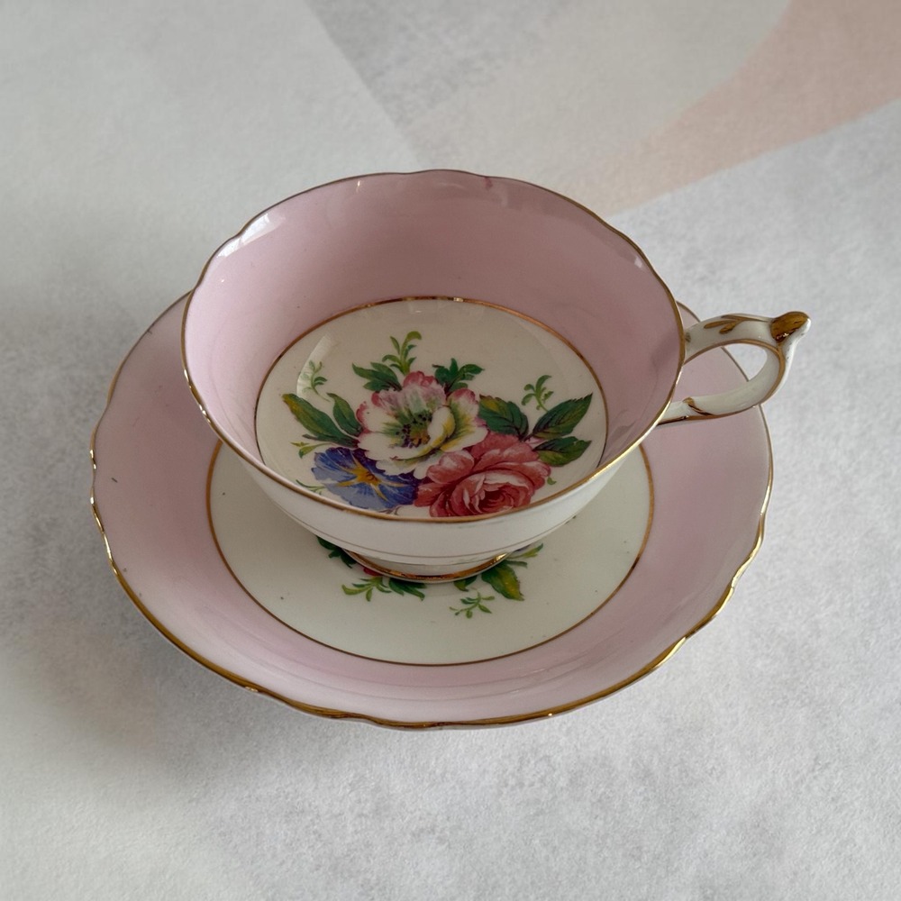 Paragon Pink Floral Cabbage Rose Teacup and Saucer Bone China Double Warrant
